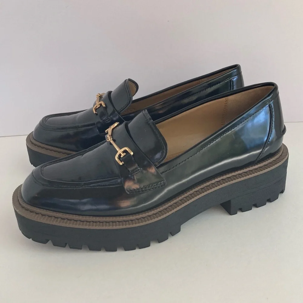 Women's Sam Edelman Black  Laurs Loafer Size 7.5M Leather Chunky Platform - Picture 4 of 9
